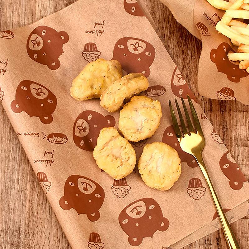 50Pcs Sandwich Packaging Paper Cartoon Coated Wrapping Disposable Household Oil-Proof Chicken Roll Breakfast Baking Kitchen Tool