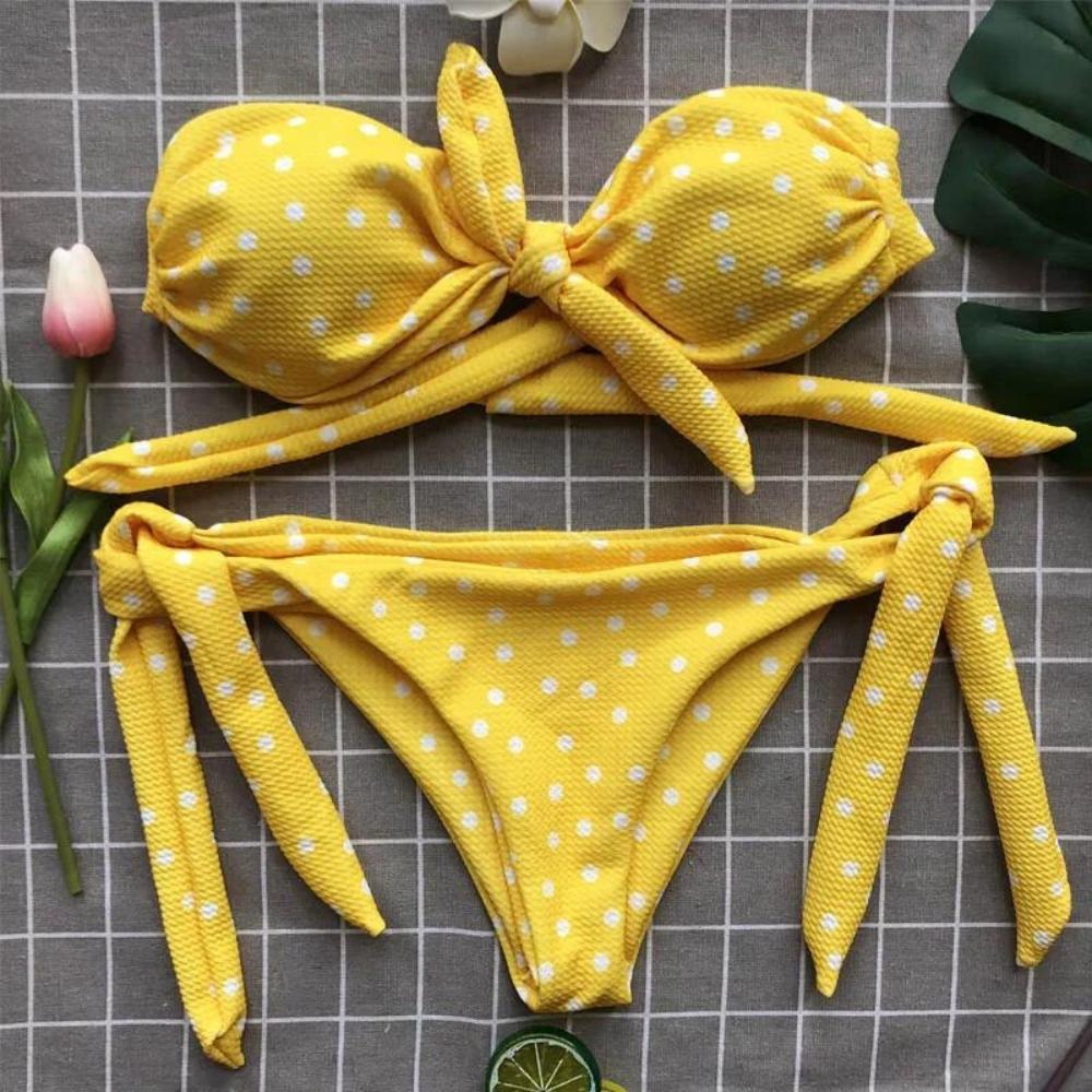 Retro swimsuit with polka dots, two-piece tie-up, pin-up, pool, s Retro swimsuit with polka dots, two-piece tie-up, pin-up, pool, M
