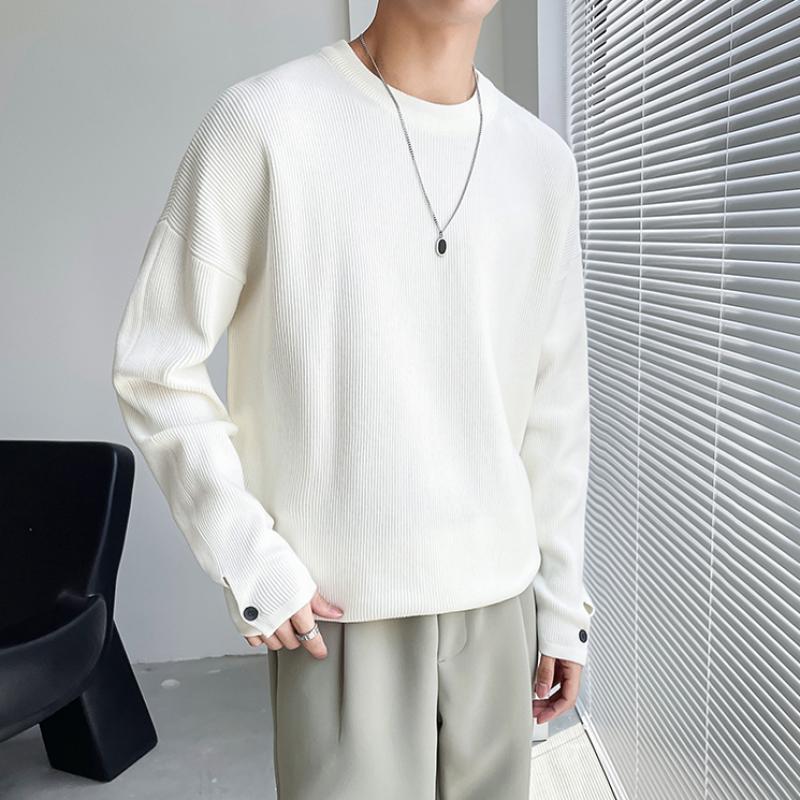Осенне-зимний однотонный свитер с круглым вырезом, мужская корейская версия, универсальный, свободный белый пуловер, базовый слой с длинными рукавами