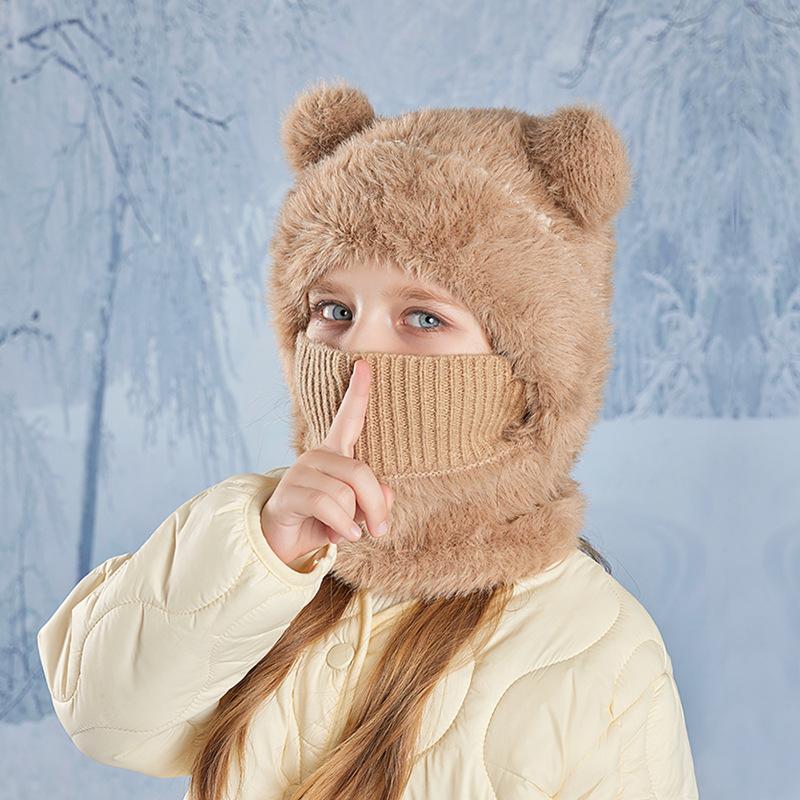 Children's Hats, Winter Warm, Windproof, Ear Protectors, Sleeves, Knitted Wool Hats, Plush Bears, Scarves, Face Masks, Integrated Hats
