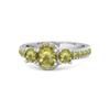 Peridot Three-Stone Halo Pavé Band Ring -Sterling Silver