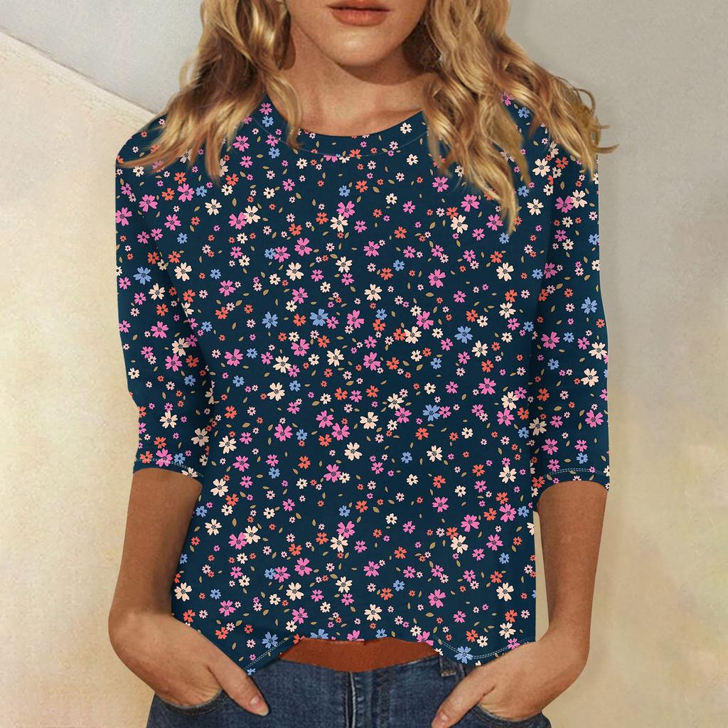 Women's Fashion Casual Print Round Neck Top