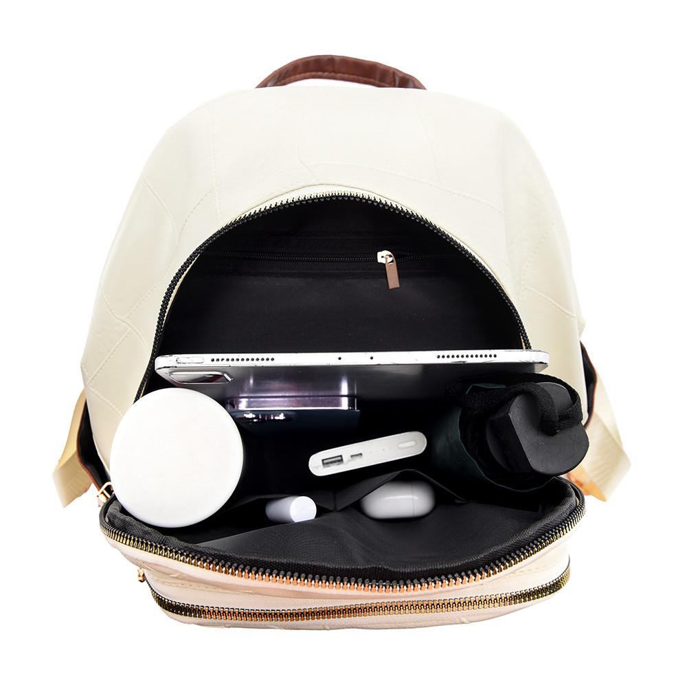 Ielgy Backpack Soft Leather Fashion Simple Waterproof Large Capacity Travel School Bag