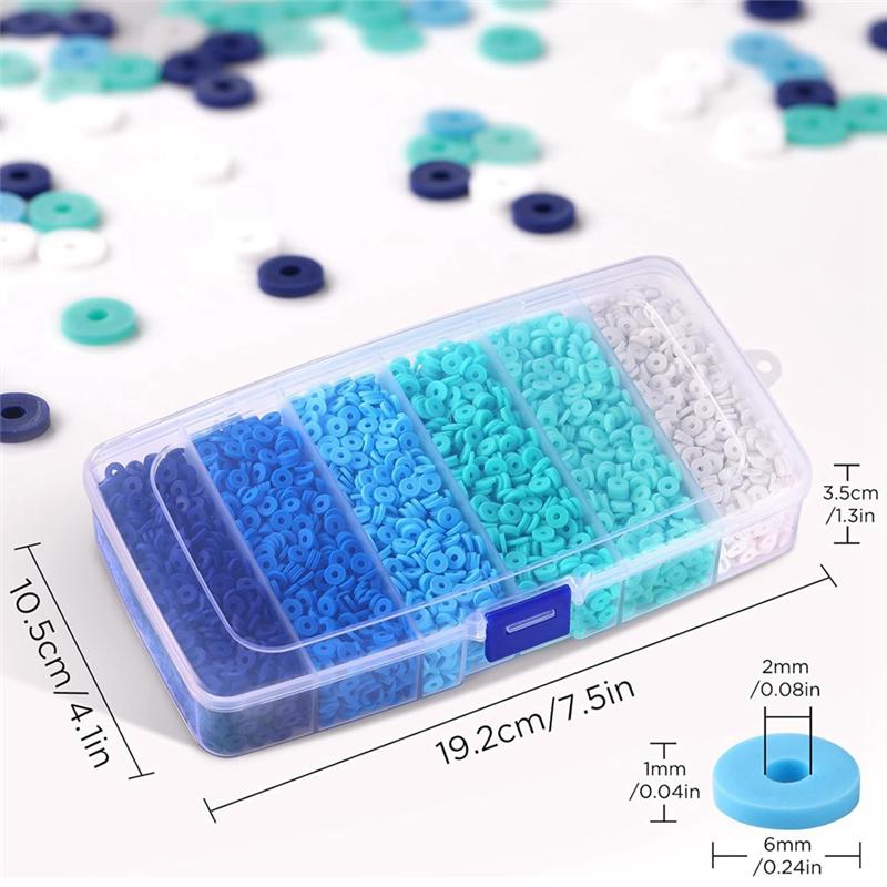 ABBY-6000 Pcs Clay Beads For Bracelets Making,Polymer Clay Beads, Flat Round Disc Clay Beads For Jewelry Making 6Mm,Blue Durable