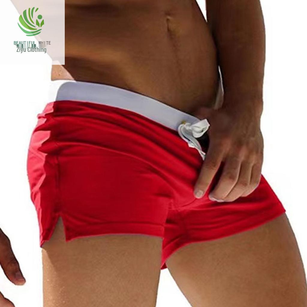 2025 Новые мужские эластичные пляжные плавки с колорблоком