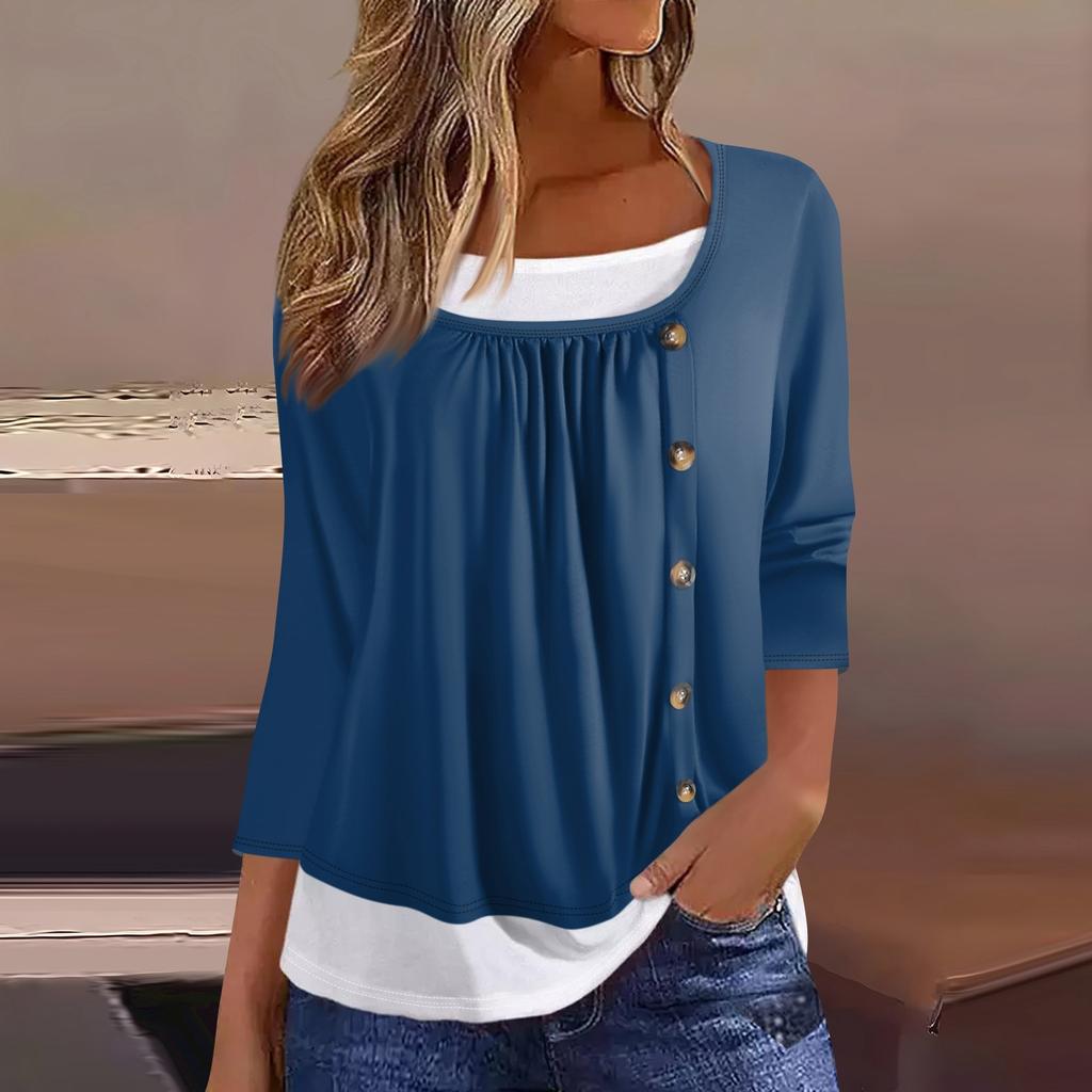 Женская футболка Футболка с принтом Рукав 3/4 Искусственные двойки Повседневные Выходные Мода Базовый Обычный Топ