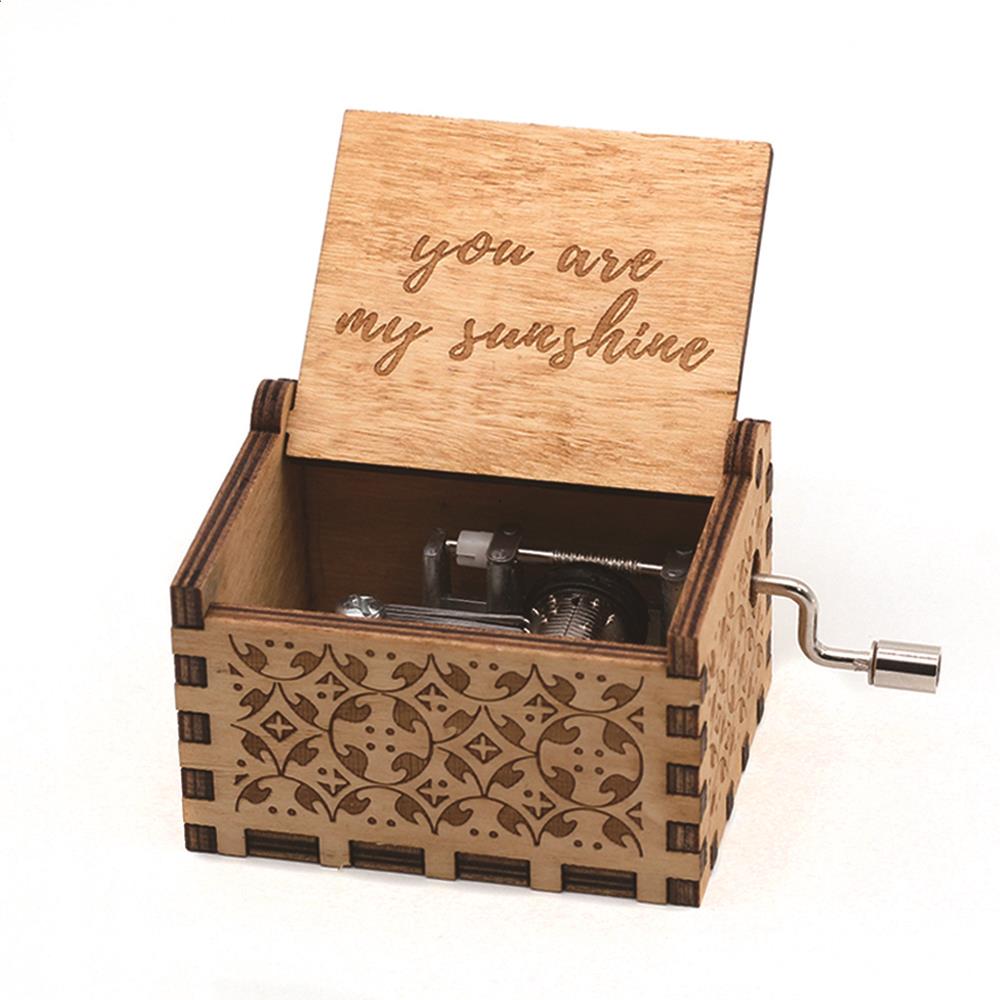 Wooden Hand Cranked Music Box You Are My Sunshine Can't Help Falling in Love Valentine's Day To Christmas Birthday Gift 3