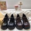 2025Женская обувь Британский стиль Маленькие кожаные туфли Круглый носок Толстая подошва Туфли Мэри Джейн Женская повседневная одинарная обувь Лоферы на шнуровке
