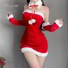 Christmas Dress Slim Tube Top Dress Velvet Sexy Live Streaming Host Suit New Performance Clothes