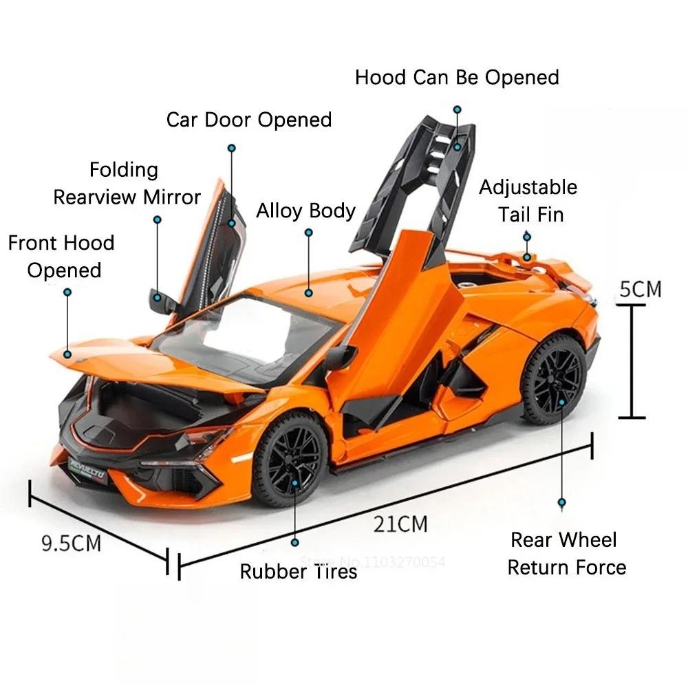 1:24 Урус Ревуэлто Спортивный Автомобиль Игрушечная Модель Сплав Литье под Давлением Суперкар Двери Открываются Амортизация Модели Транспортных Средств Коллекция Машины Игрушки