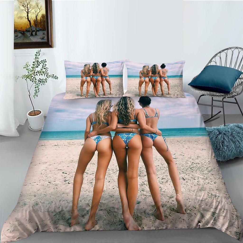 3D Bikini Bedding Duvet Cover Pillowcase 2 or 3 Sexy Beauty Printed Microfiber Fabric Single Bed Double Bed Full Size Washable Super Soft Bedding