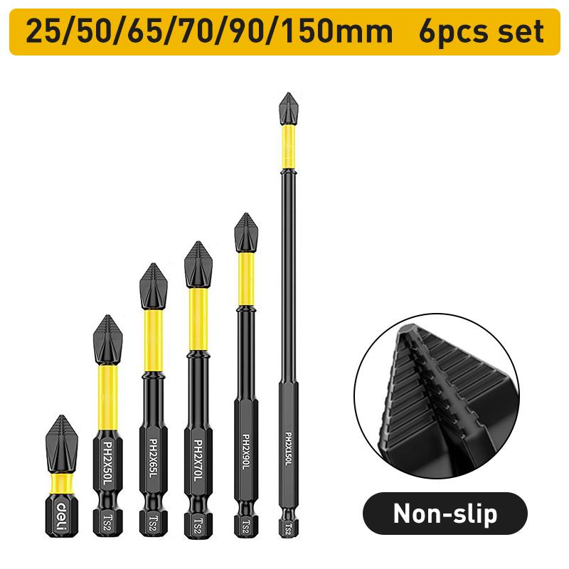 Non-Slip Impact Batch Head Strong Magnetic Cross High Torque Hardness Screw 25/50/65/70/90mm Waterproof Ph2 Screwdriver Bits Set