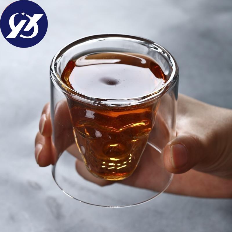 Кофейная кружка Двойной кристалл Череп Голова Стеклянная чашка W skey Вино Водка Бар Клуб Пиво Бокал для вина