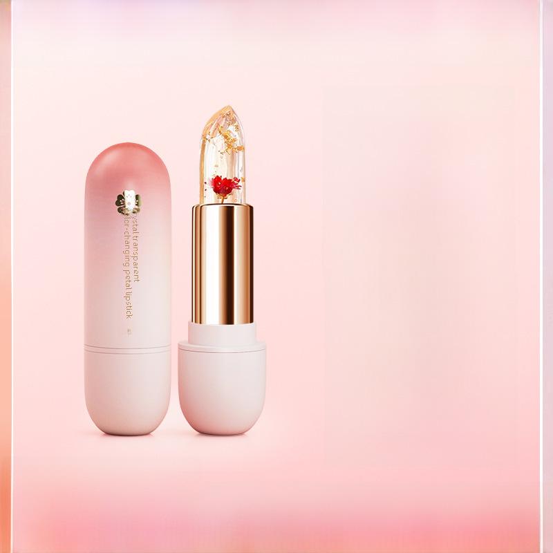 Crystal Transparent Color Changing Petal Jelly Lipstick, Moisturizing and Temperature Sensitive