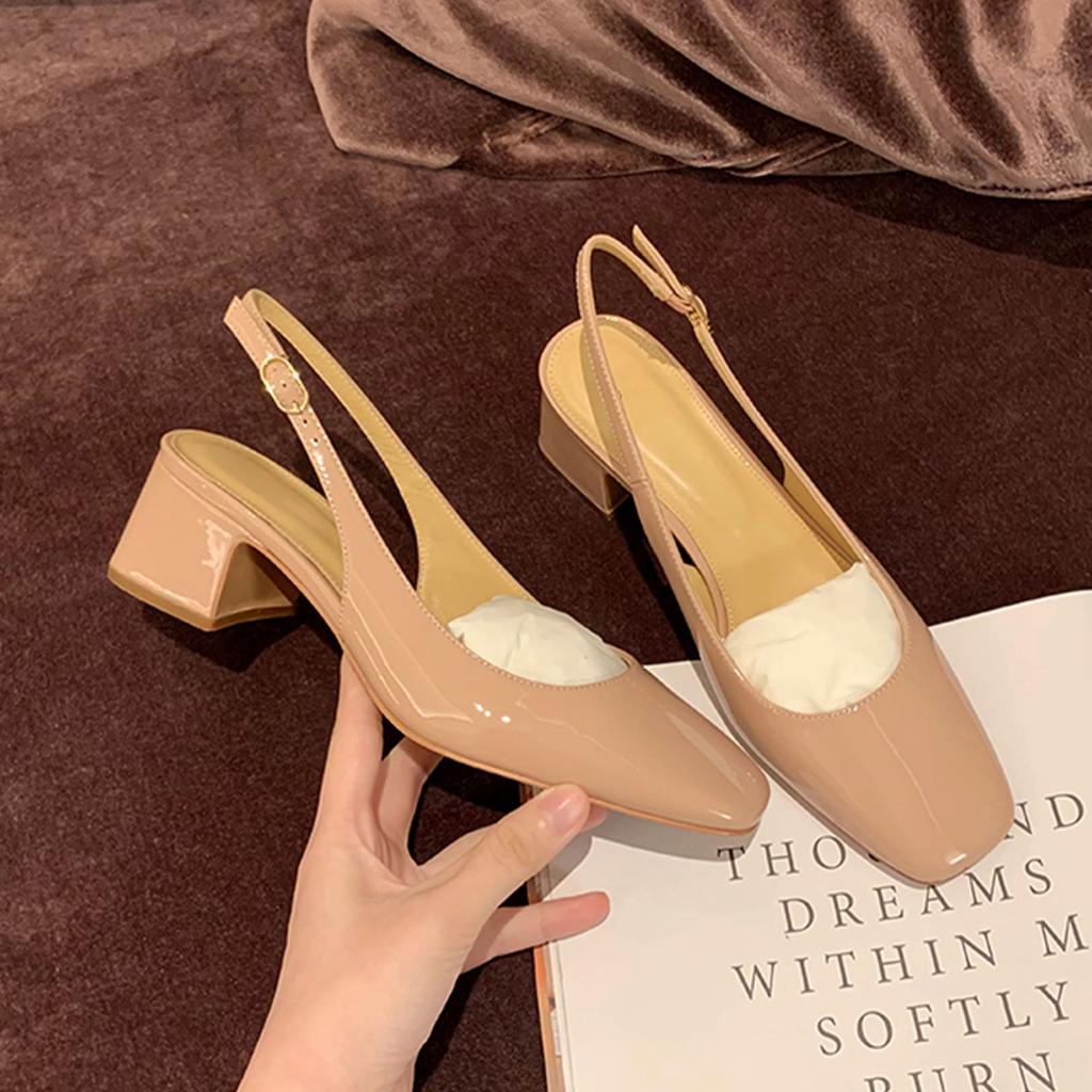 Grape Mother Studiolee Summer New Temperament One Word with Square Head After Empty Mouth Versatile Thick Heel Single Shoes Women