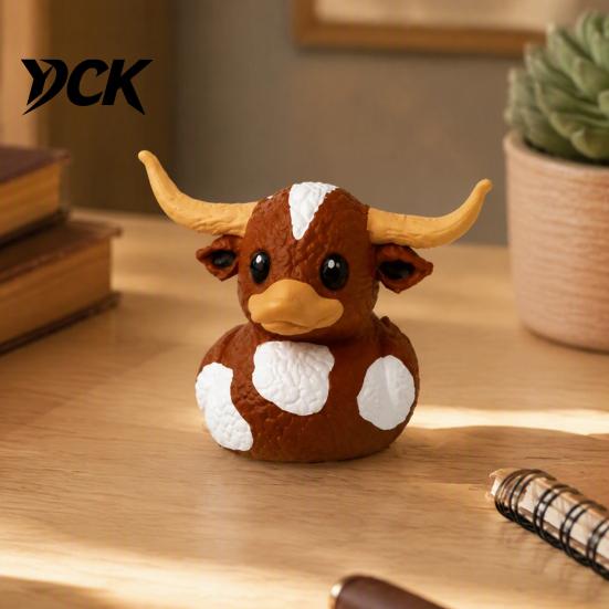 Miniature Animal Statue for Car Console Longhorn Calf Duck Resin Ornament, Country Style Cow Figurine Home Office Shelf Display Small Gift Lovers And