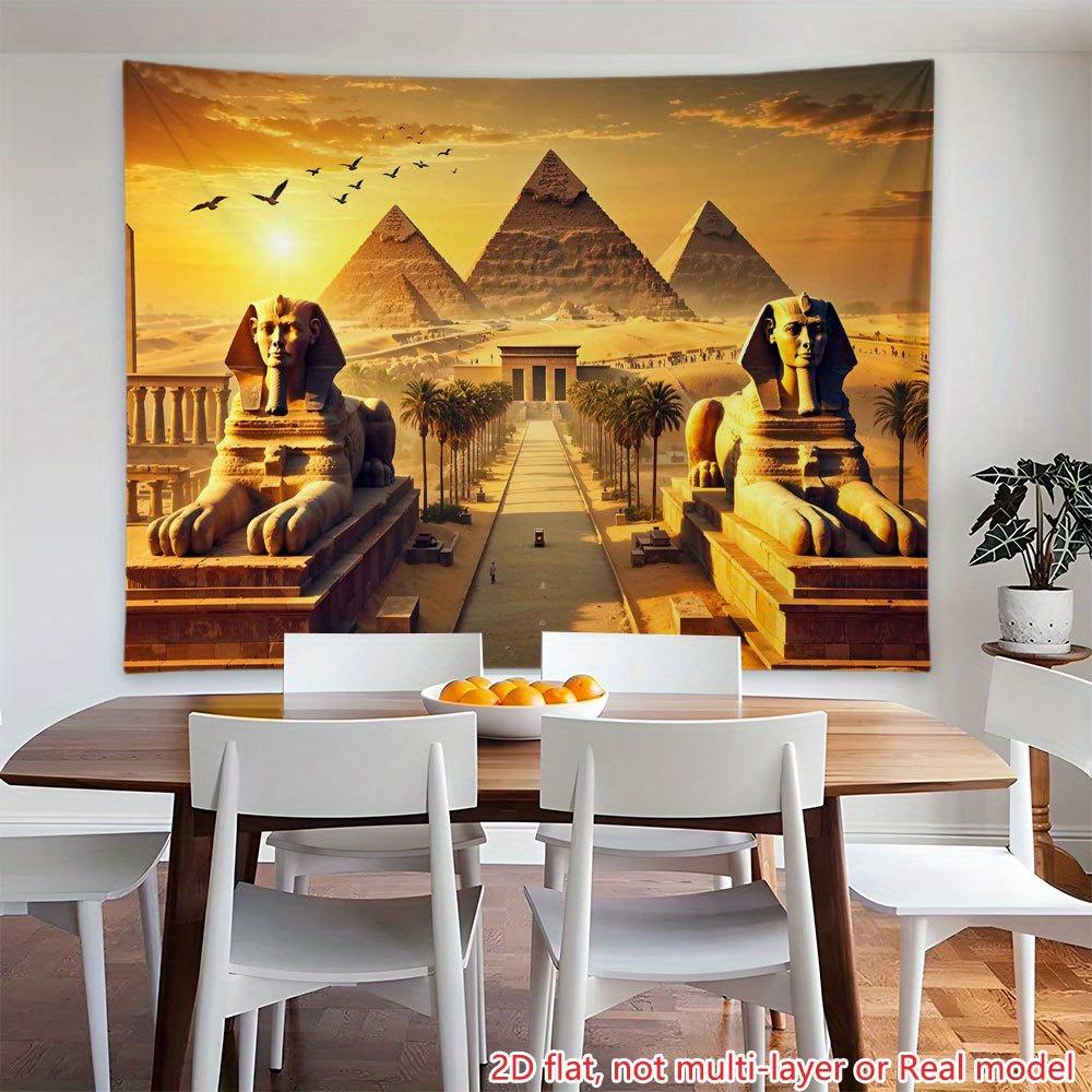 2D плоский баннер, 1 шт.. Ткань с изображением статуи головы и лица Сфинкса египетской пирамиды на фоне закатного пейзажа