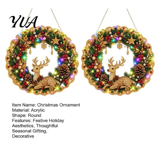 Festive Room Decorations 2Pcs Pearl Diamond Christmas Ornament Set, 2D Acrylic Glitter Hanging Tree Pendants Decor with Ribbon, Pendant for