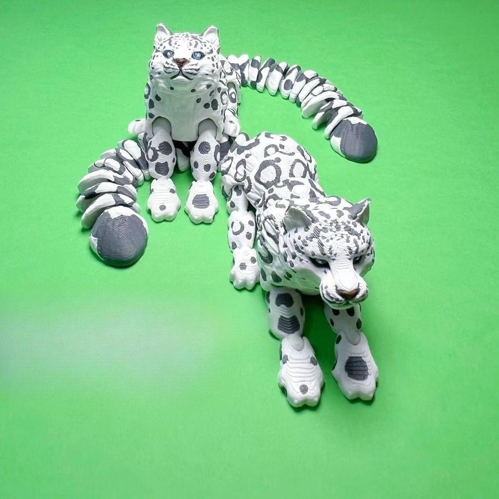 Articulated 3D Printed Snow Leopard Ornament and Easter Decoration