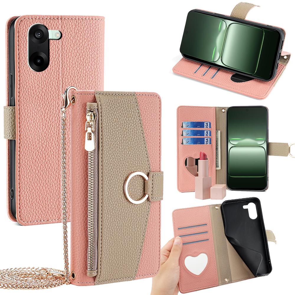 For OnePlus Nord CE5 5G/Ace 5 Racing 5G Case Mirror Wallet Leather Phone Cover with Chain Shoulder Strap
