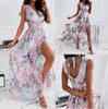 Женское модное летнее платье с цветочным принтом, шифоновое платье без рукавов с разрезом и цветочным принтом, элегантные вечерние платья в стиле бохо