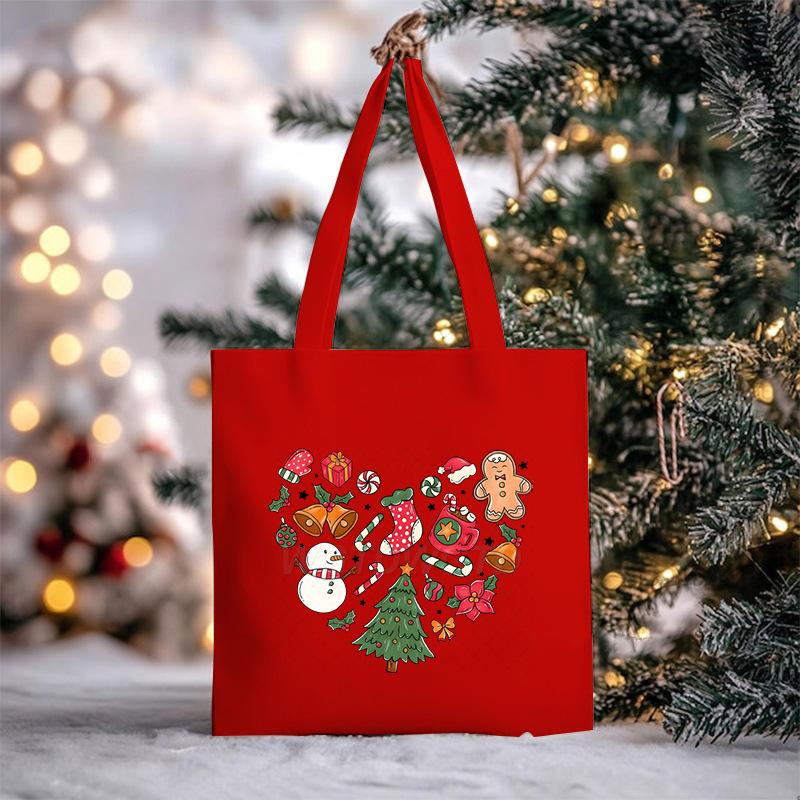 Christmas Christmas Printed Canvas Bag Large Capacity Casual Trend Student Shoulder Bag Tote Bag