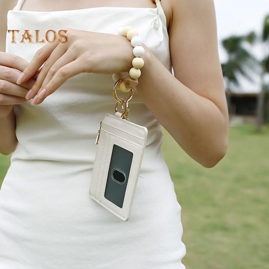 Брелок на запястье с блокировкой RFID и 6 отделениями для карт, браслет с кисточками и бусинами, брелок из искусственной кожи