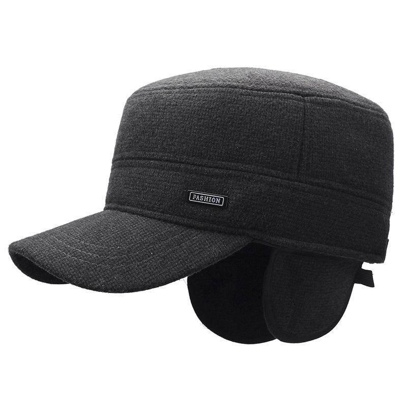 Men's Winter Middle-Aged and Elderly Woolen Flat Cap Outdoor Coldproof Thick Ear Protection Warm Cap