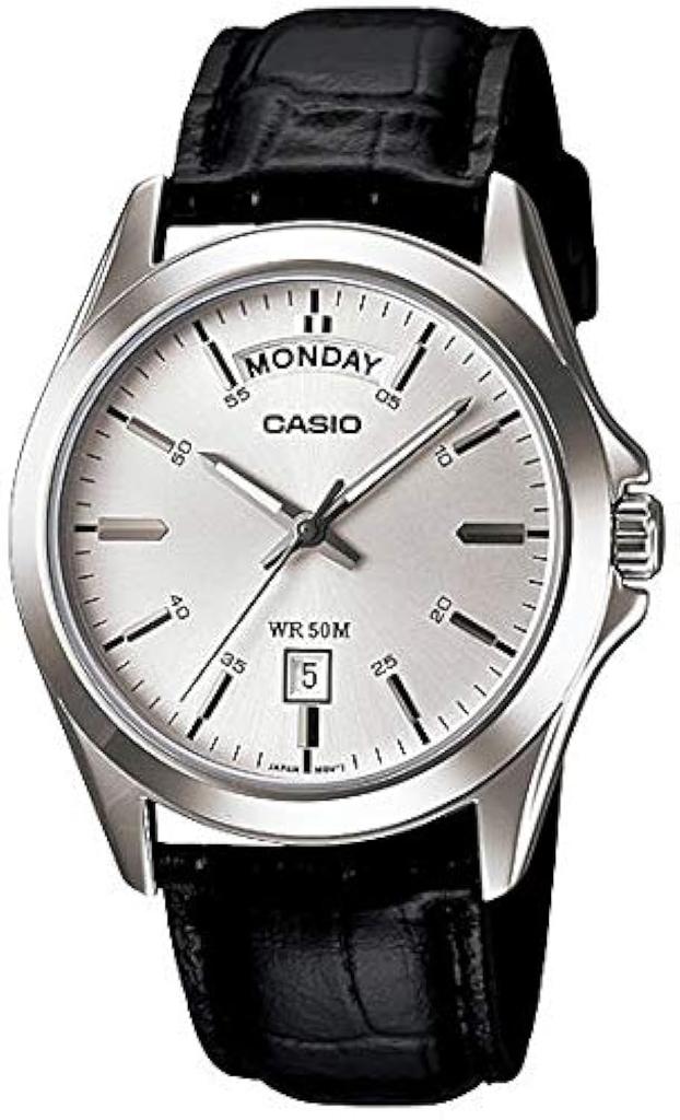Casio Dress Analog Watch MTP-1370L-7AV Men Black Leather Band Silver Dial Full Day Date Display 50m Water Resistant Quartz Timepiece (MTP-1370L-7A)