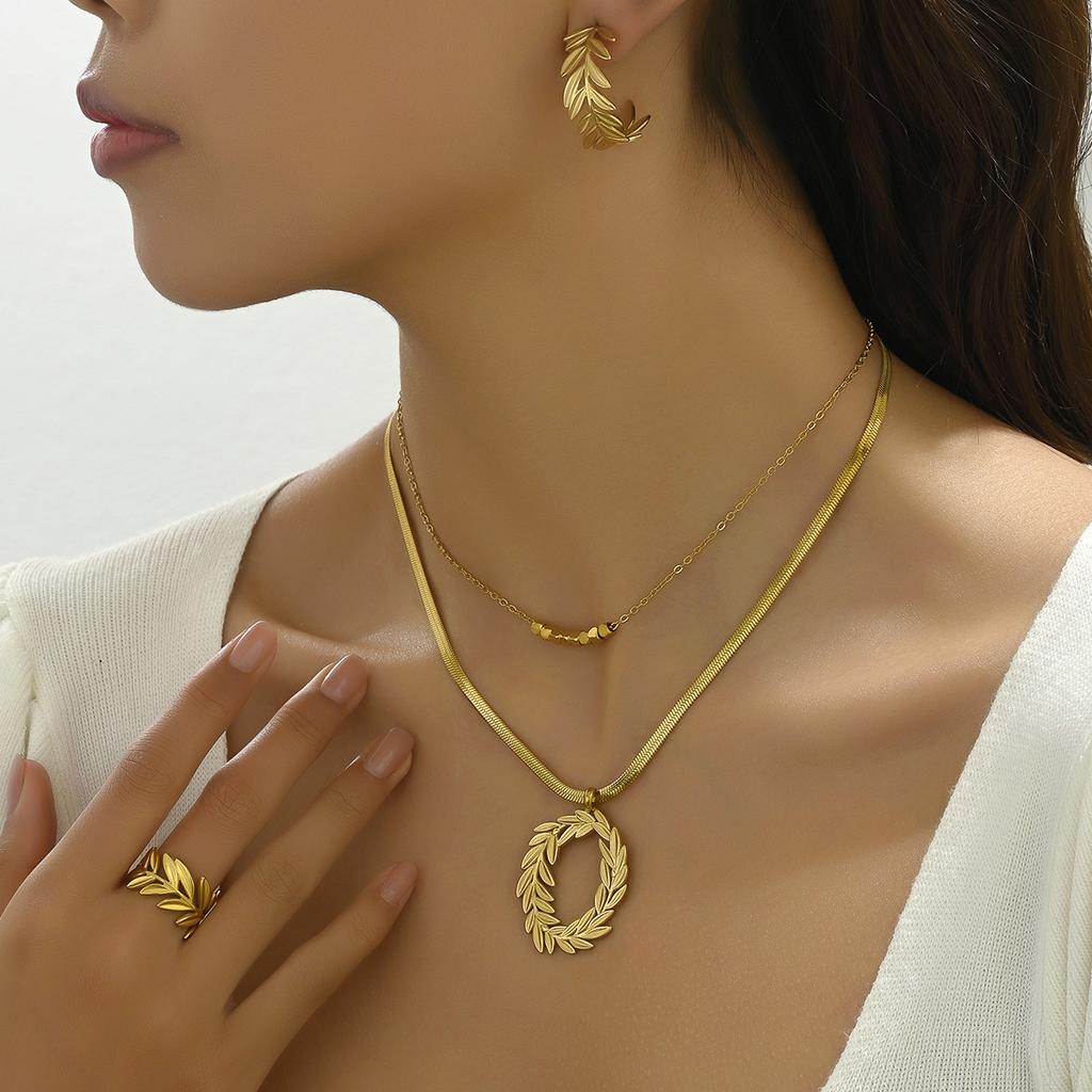 Пасторальный комплект украшений Женский индивидуальный пшеничный комплект ожерелье кольцо ювелирные изделия универсальные серьги