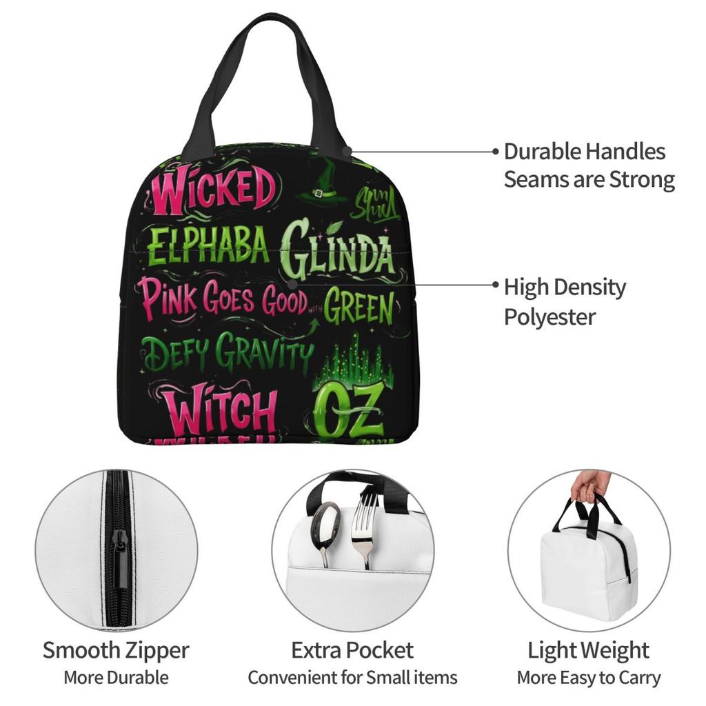 Aesthetic Wicked For Good Insulated Lunch Bag Food Container Portable Cooler Thermal Lunch Boxes For Picnic