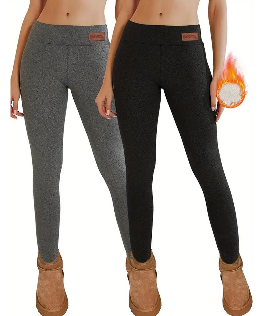 Fleece Lined Leggings Women - Thick Soft High Waisted Black Tummy Control Thermal Warm Velvet Pants for Cold Winter