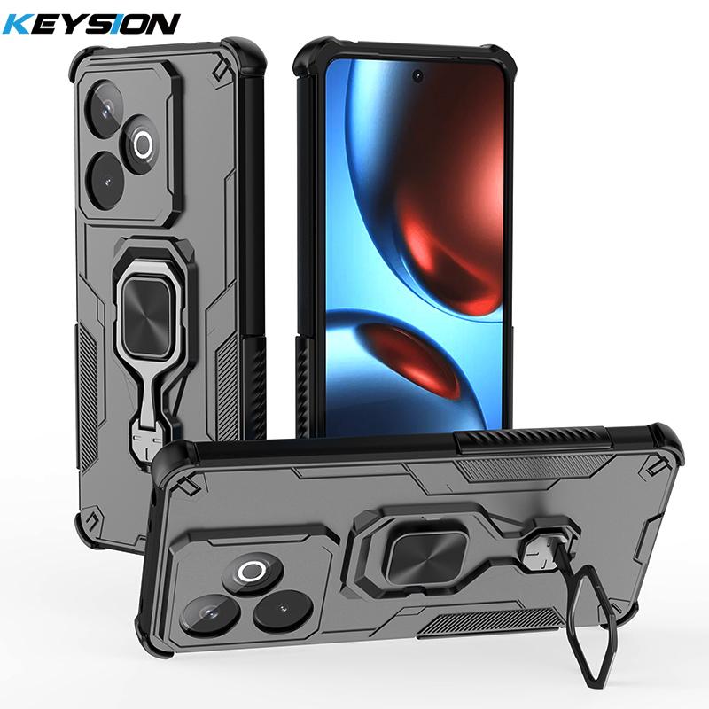 KEYSION Противоударный бронированный чехол для Realme GT 7 7T Силикон+ПК Вертикальная металлическая подставка-кольцо для телефона для OPPO Realme GT 7T 5G