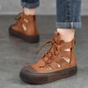 Summer Hollow-out Boots Roman Shoes Genuine Leather Round Toe Casual Soft Sole Women's Sandals