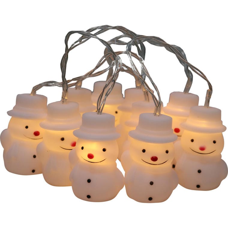 LED Christmas Snowman Lights on a String, Battery Powered, 10 pcs.