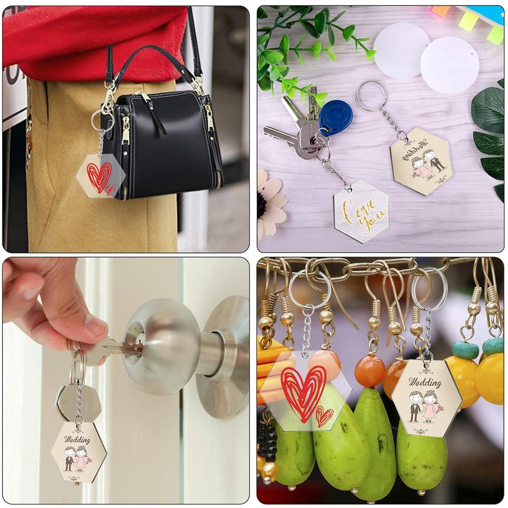 24 Pcs Acrylic Keychain Blanks Clear Acrylic Blanks Hexagon Shape Plain Acrylic and 24 Pcs Metal Key Rings for DIY