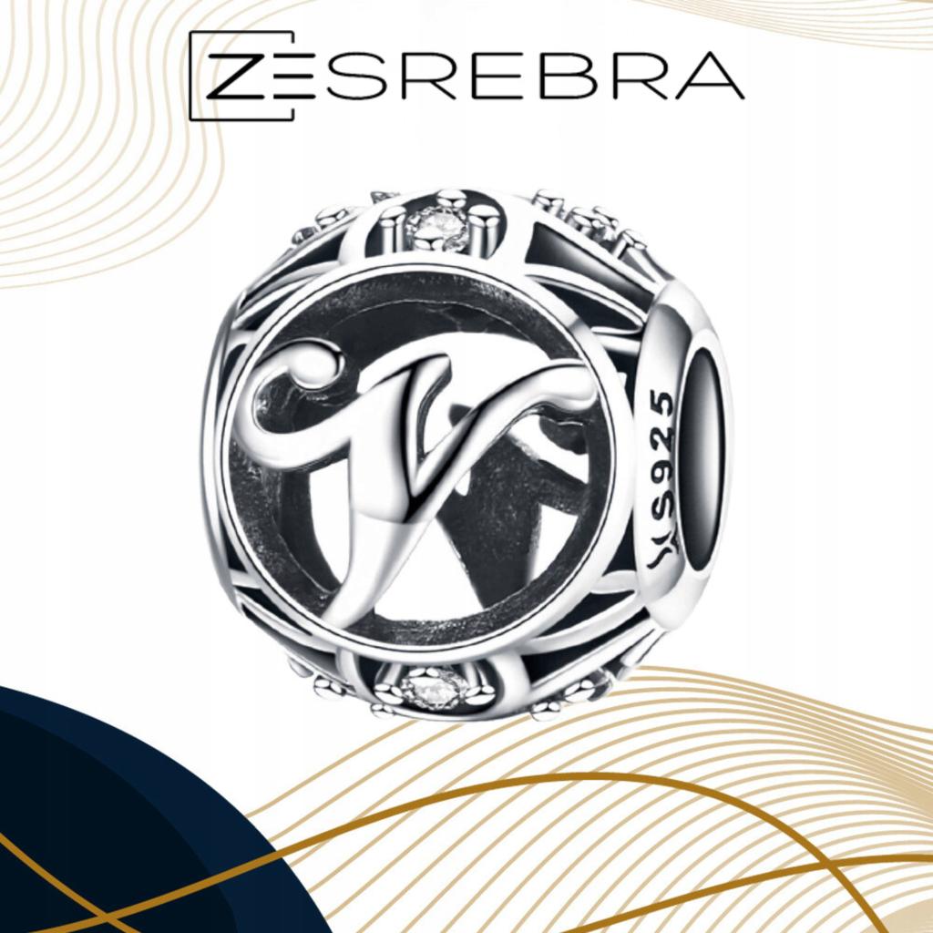 Charms Letter V 925 Bead Pendant S925 Zircons Openwork Letter
