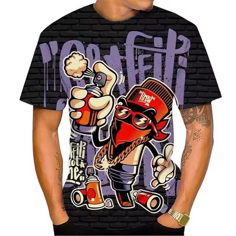 Fun Graffiti Street T-shirt 3D Printed Men's Hip Hop Summer Cool Tee Shirt Casual Youth Popular Personality Short Sleeve Top