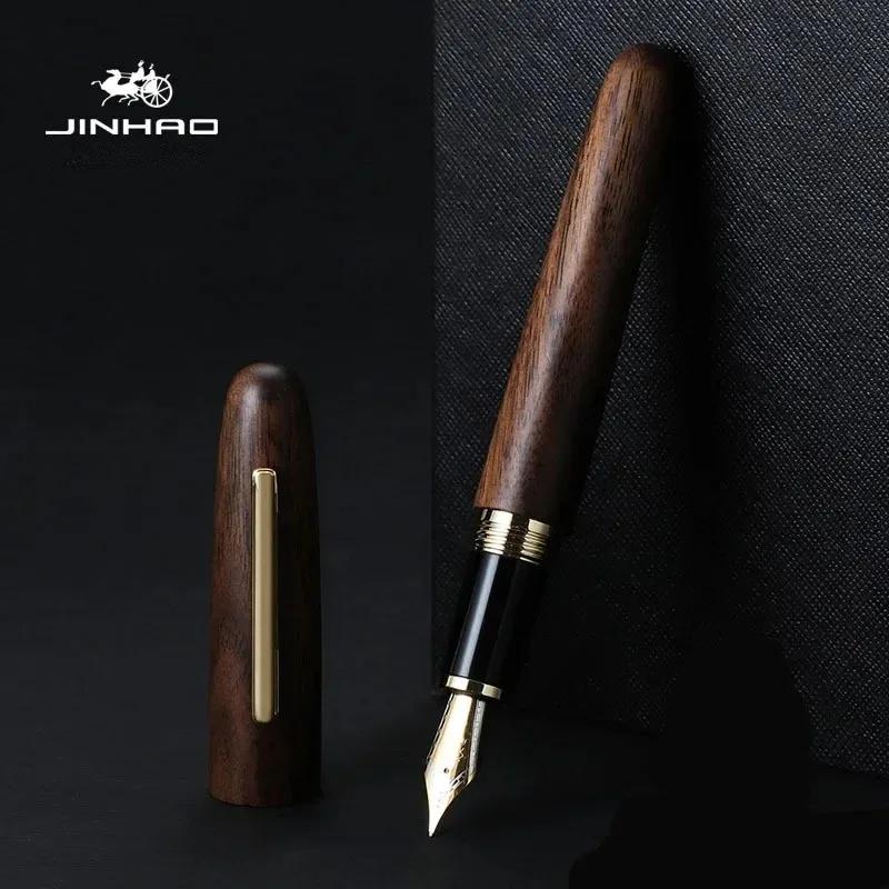 JINHAO 9056 Деревянная перьевая ручка Подарок Классическая Золотое M перо Вращающаяся Эбеновое Дерево Грецкий Орех Палисандр Школьник Офисные Принадлежности Канцелярские Товары