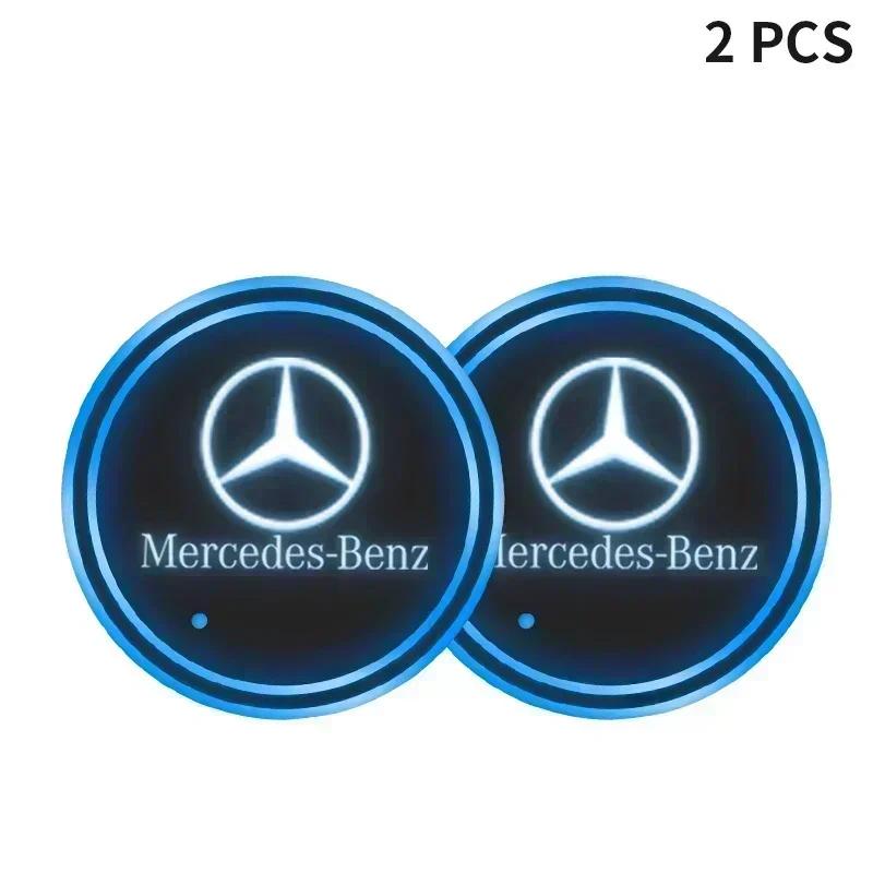 AABIH1 1/2pcs Car Luminous Water Cup Pad LED Atmosphere Light For Mercedes Benz W166 W212 W213 W246 W176 W205 C180 W167 Accessories
