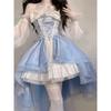 Elegant Girl Cosplay Princess Puff Sleeve Ribbon Bowknot Flower Tunic Mesh Fantastic Fairy Lolita Dress for Women