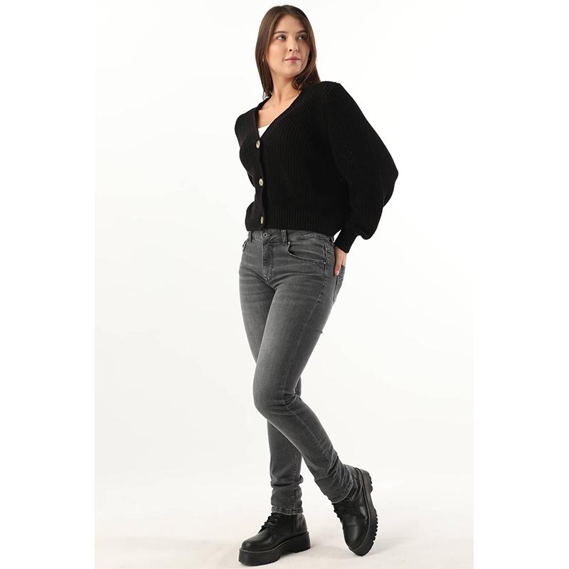 Женские прямые зауженные джинсы со средней посадкой темно-серые