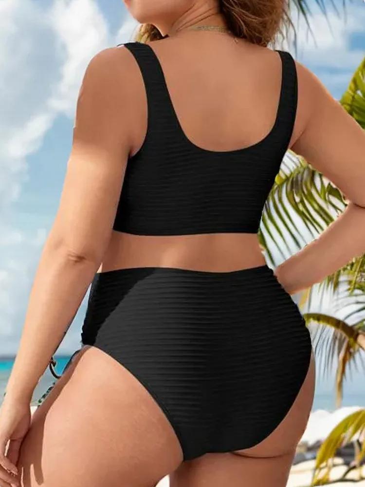 2025 Solid 2 Piece Plus Size Bikini Set Women High Waist Large Swimsuit Push Up Lady Big Swimwear Chubby Sexy Curvy Bathing Suit