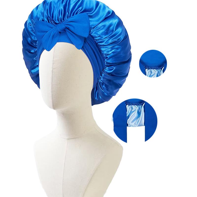 Satin Nightcap with Ribbon Bowknot, Double-Sided Silk Hair Cap, Leopard Print