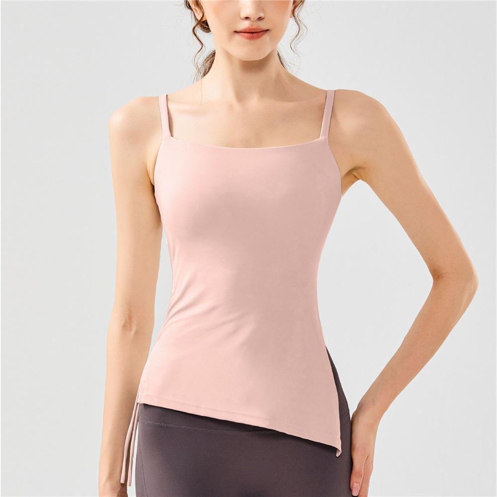 Обнаженная одежда для йоги на кулиске с плиссировкой для женщин, топы для фитнеса, стройнящие и придающие фигуре, женские топы с фиксированными нагрудными вкладышами, майки, спортивные жилеты, лето