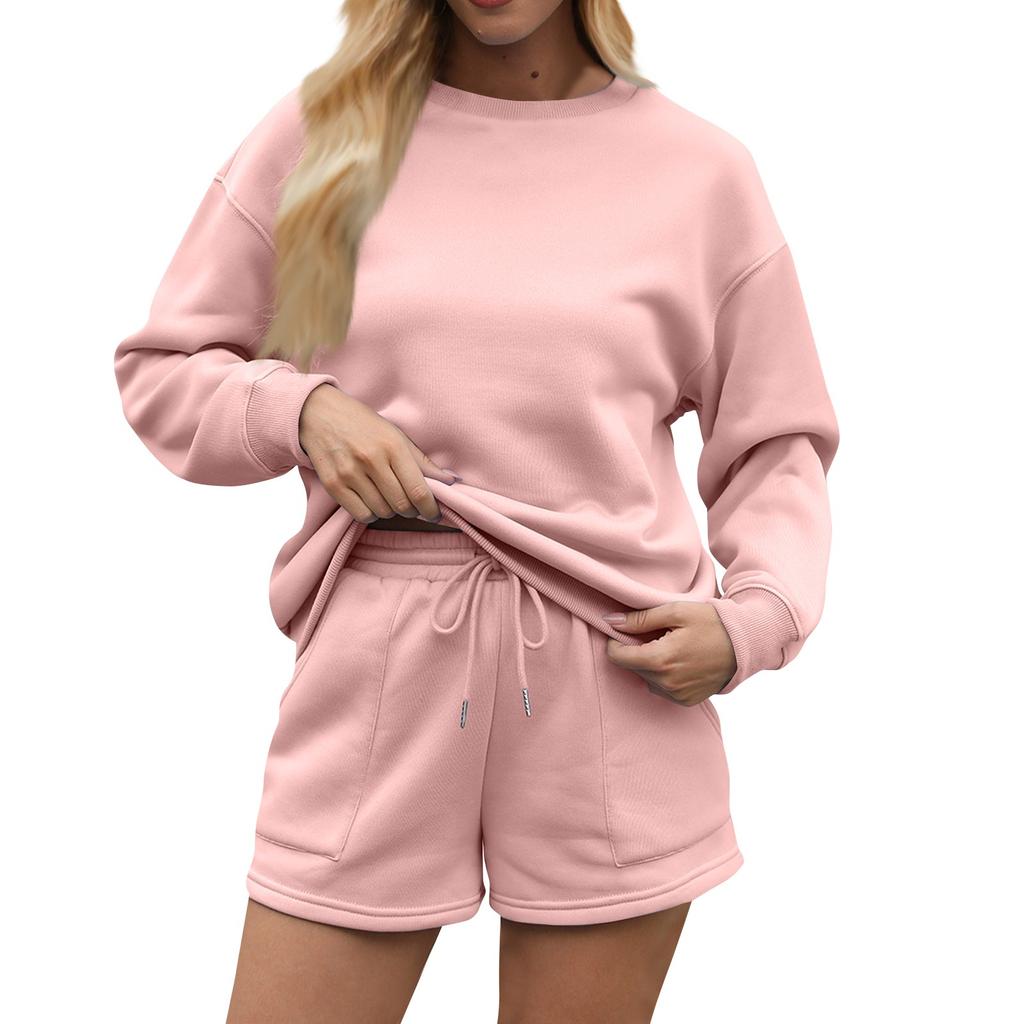 Женский однотонный свитер с воротником-стойкой и застежкой-молнией, длинный рукав, спортивные шорты, домашняя пижама
