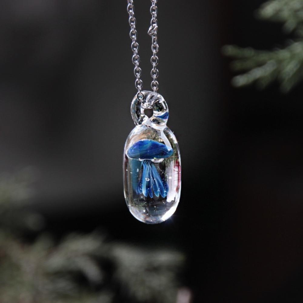 Jewelry Glassy Jellyfish Necklace Coloured Glaze Ocean Style Chain Choker Gift