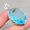 Lab Created Swiss Blue Topaz Pendant 1.9" Silver Tone Oval Cut Gemstone Jewelry