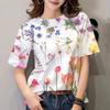 Летний топ с круглым вырезом и цветочным узором с 3D-принтом, модная повседневная женская футболка с коротким рукавом