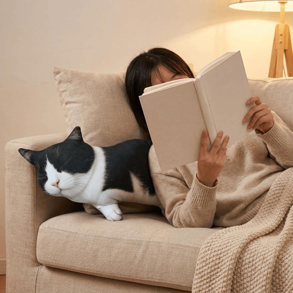Lifelike Plush Cat Pillow Cartoon Stuffed Animal Doll Cute Simulated Cat Cushion Home Decor